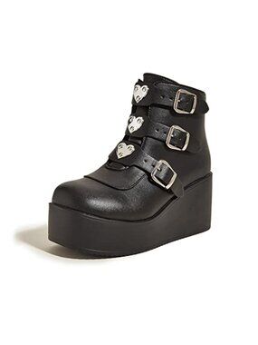 Platform Chunky Ankle Boots Round Toe Zipper Wedge Heel Gothic Booties